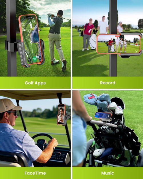 Smerkod Golf Cart Phone Holder Mount - 3s Phone Clip Install, 1s Lock & Release，Phone Caddy for iPhone Galaxy & More Fits Yamaha Club Car EZGO Icon, Golf Cart Accessories Essentials Gift for Men Women