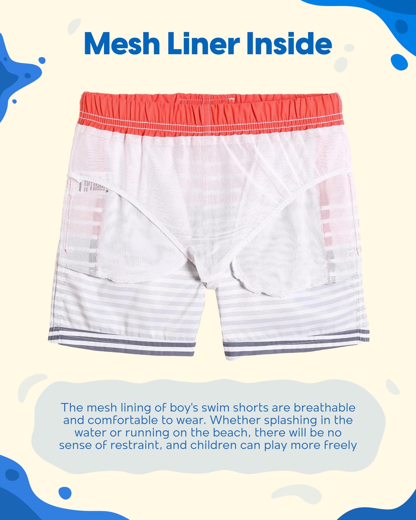 maamgic Boys Swim Trunks Toddler Swim Shorts Little Boys Bathing Suit Swimsuit Toddler Boy Swimwear,Stripe Gray,5 T