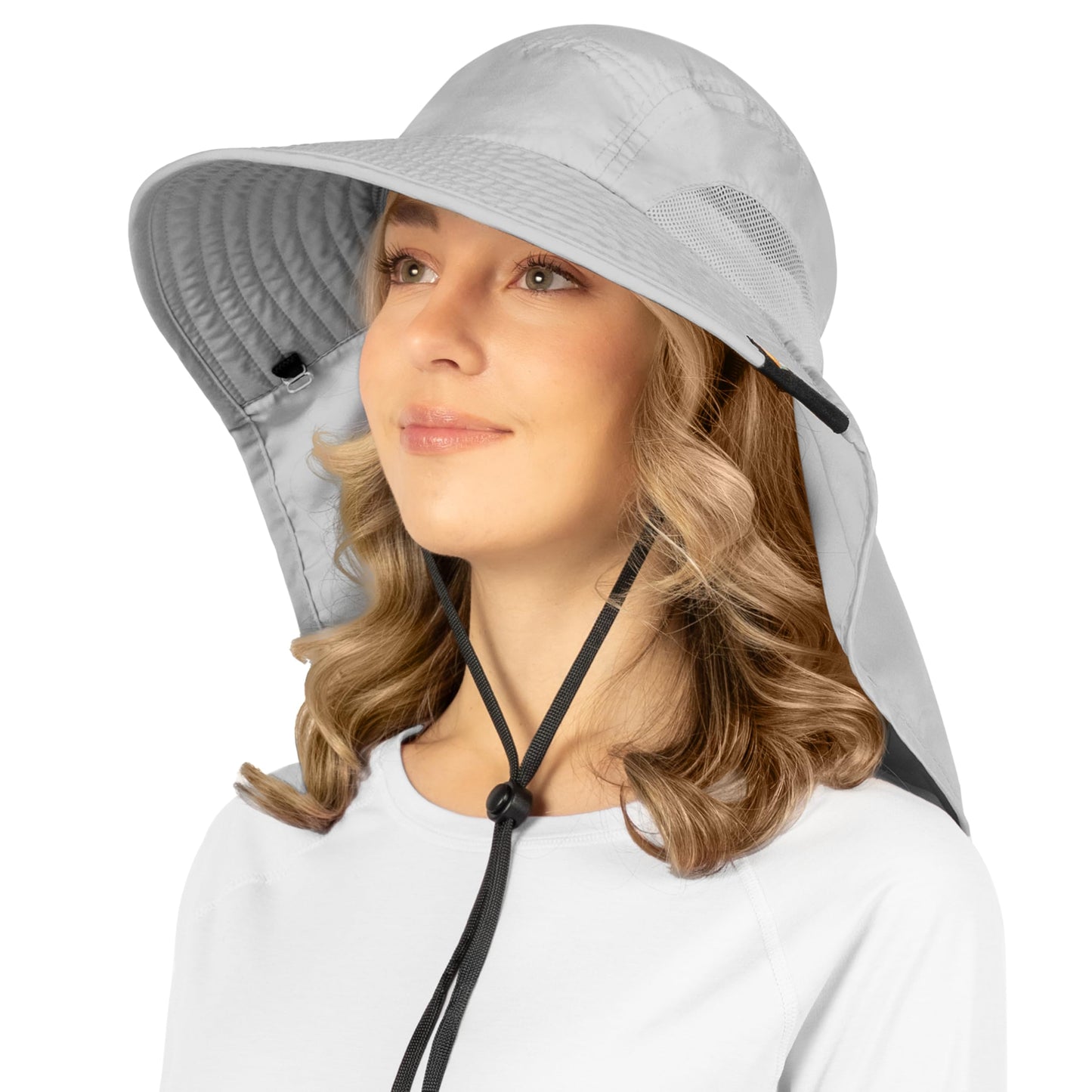 SUN CUBE Wide Brim Sun Hat with Neck Flap for Men Women Fishing, Light Gray
