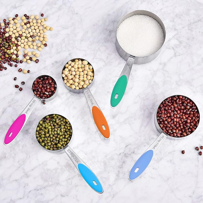 Multicolor 21-Piece Stainless Steel Measuring Cups & Spoons Set with Silicone Handle - Includes 8 Cups, 8 Spoons & 5 Mini Spoons
