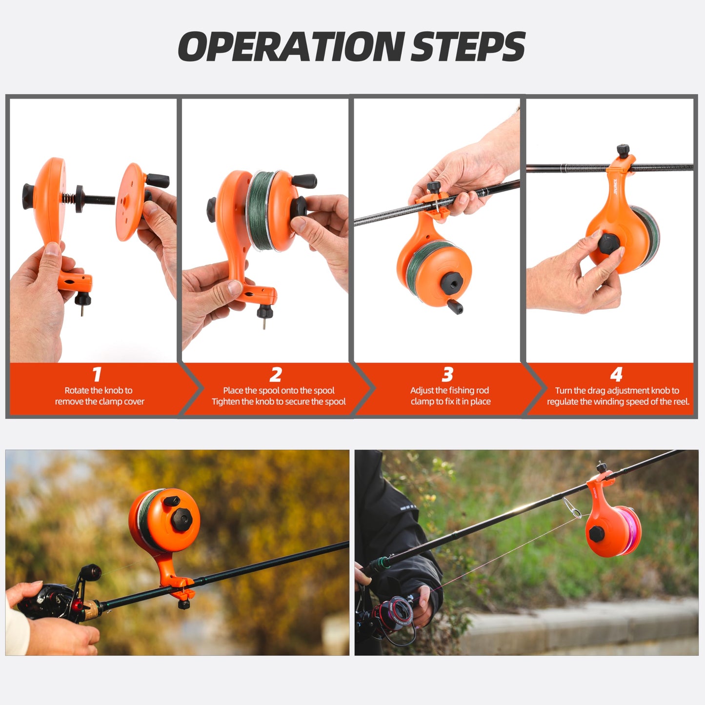 RUNCL Fishing Line Spooler – Portable Winder & Reel Spooling Tool for Casting and Spinning Reels, Prevents Line Twist, Non-Slip Handle with Built-in Scissors, Fishing Accessories for Anglers