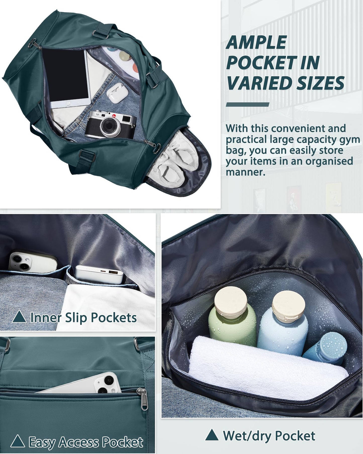 Gym Bag for Women Men with Shoe Compartment,Small Travel Duffle Bags for Traveling Overnight Weekender Bag Personal Item Travel Bag Large Sport Bag Workout Bag Peacock Blue
