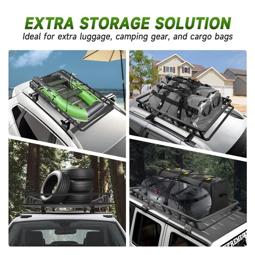 HUGEBO Roof Rack Cargo Basket,52" x 36" x 5" Universal Steel Roof Basket,200LBS Capacity Rooftop Cargo Carrier,Car Top Luggage Holder for SUV, Truck, RV, Pickup
