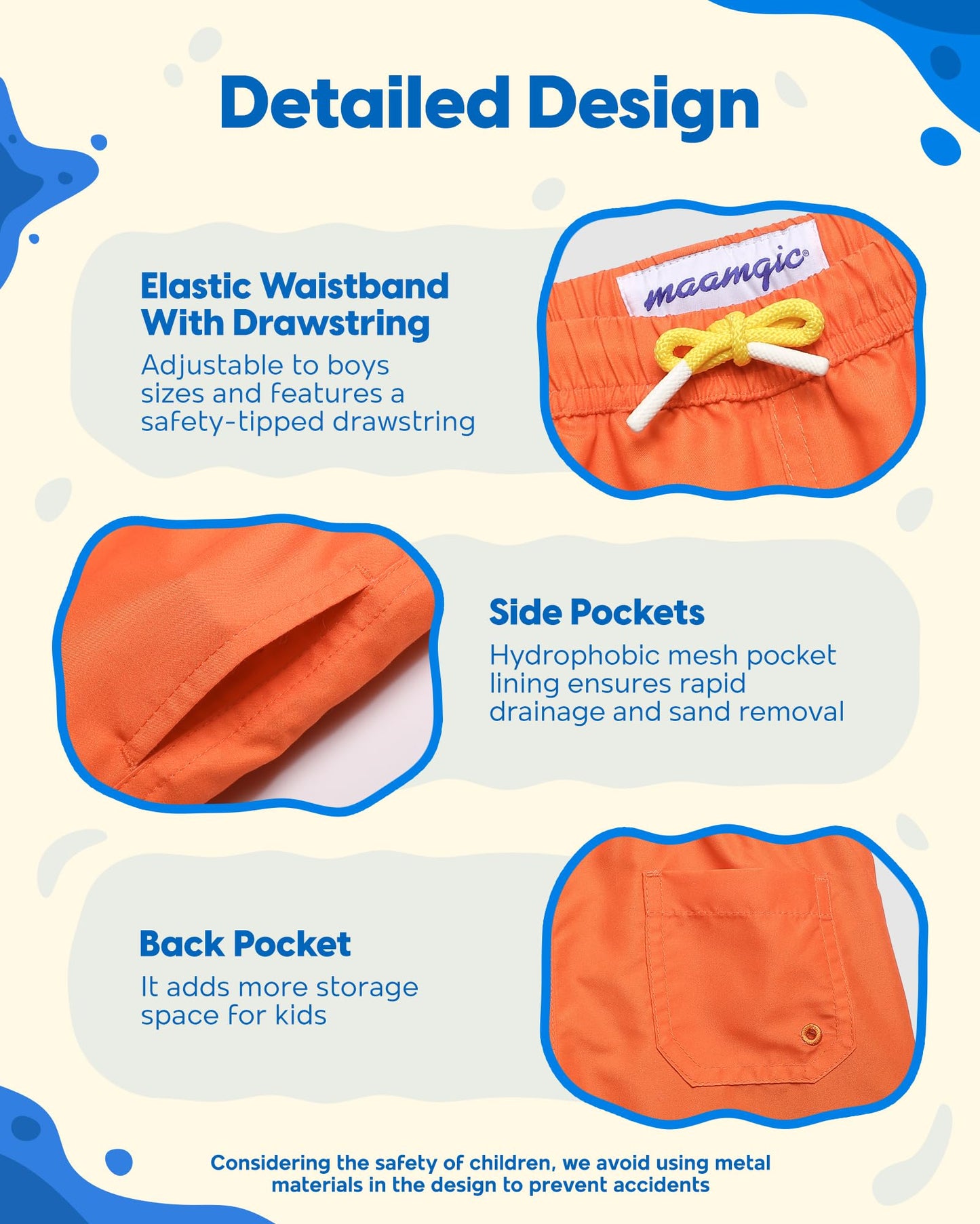 maamgic Boys Swim Trunks Toddler Swim Shorts Little Boys Bathing Suit Swimsuit Toddler Boy Swimwear Orange Yellow 3T