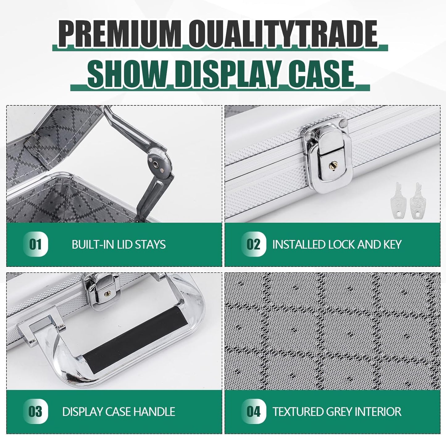 2 Pcs Aluminum Glass Display Case for Cards Trade Show Table Top Portable Sport Card Case with Clear Acrylic Showcase with Lock for Jewelry Craft Collector(32.7 x 22.1 x 3 Inch,Silver)