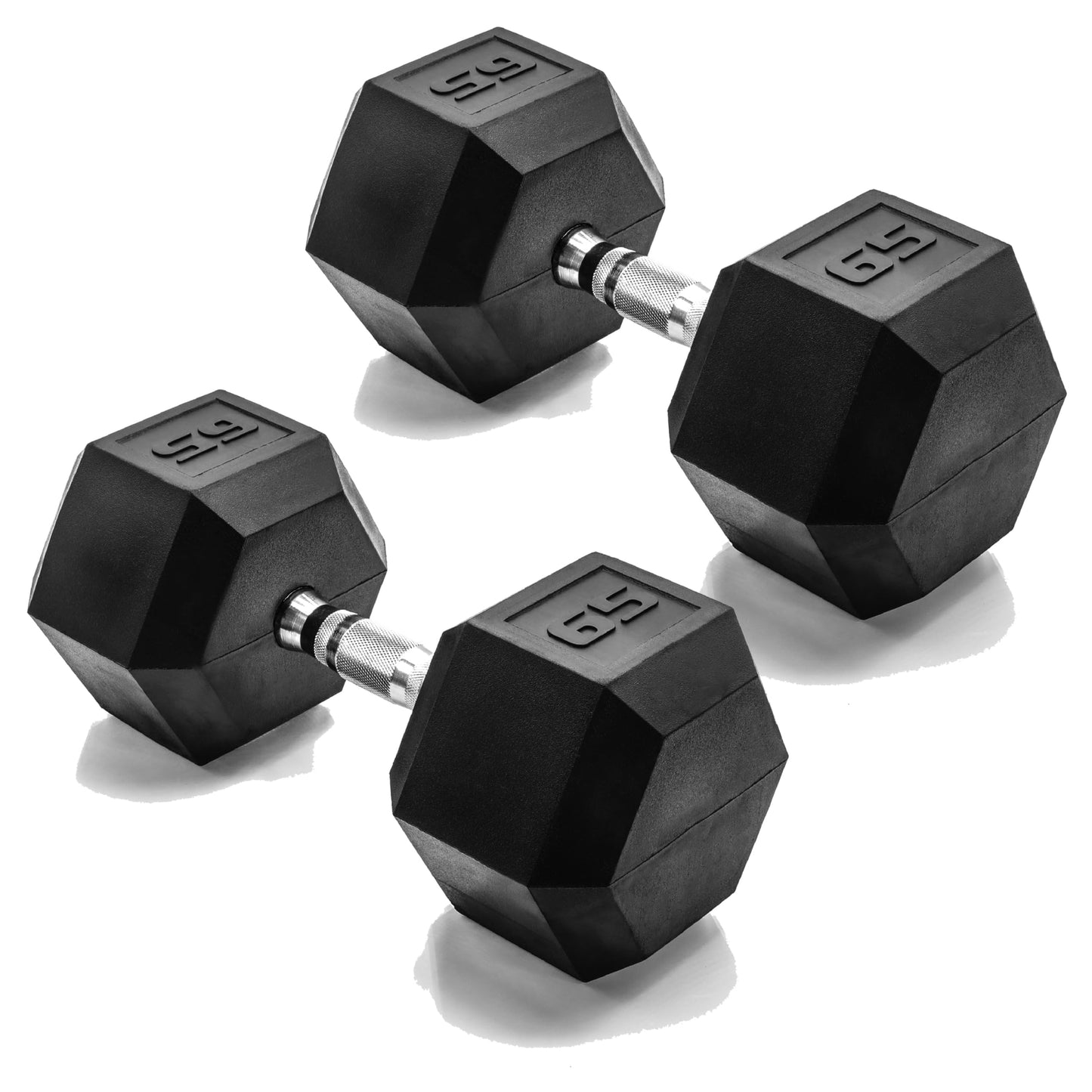 CAP 65 LB Rubber Coated Hex Dumbbell Weight, Rubber Free Weights for Home Gym Strength Training, Chrome Handle, Pair