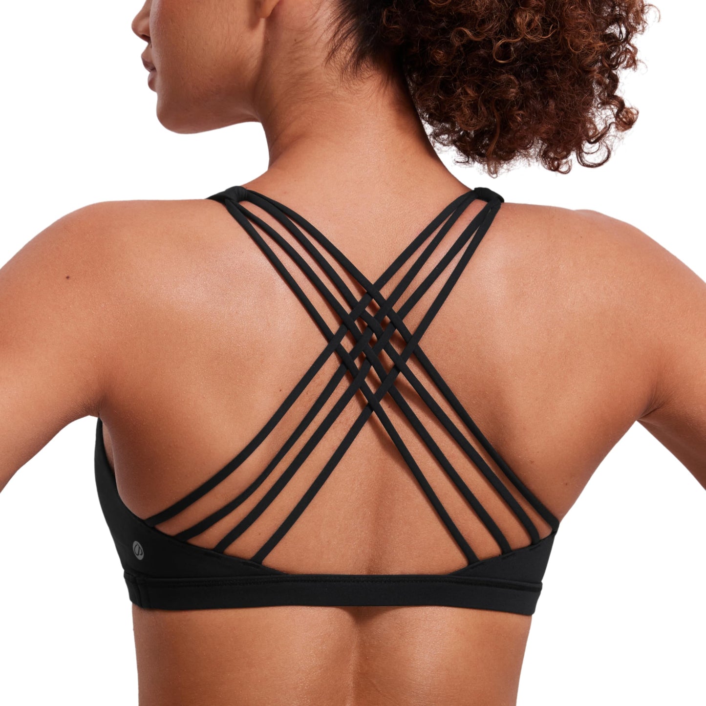 CRZ YOGA Naked Feeling Strappy Sports Bras for Women - Criss Cross Back Wireless Padded Cami Yoga Workout Top Black Medium