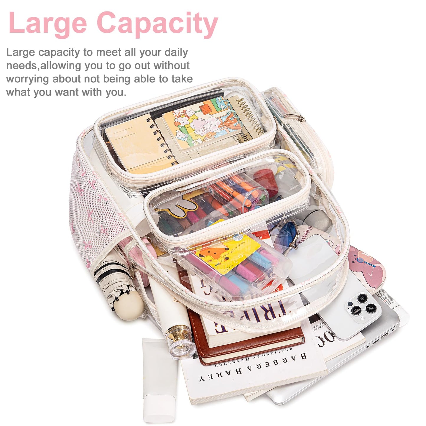 BTOOP Clear Backpack Heavy Duty Transparent Backpack 17" See Through Bookbag for College Work Festival Security with Padded Strap Large Capacity