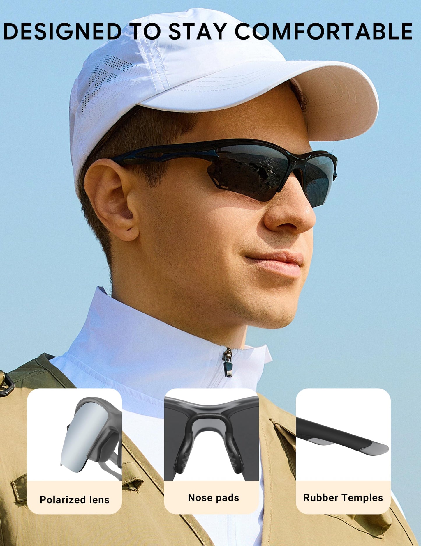 BIRCEN Polarized Sunglasses for Men: TR90 UV Protection Sunglasses Lightweight Sport Shades for Fishing Golf Trip