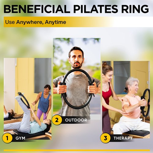 eleabro Sports 13 inch Pilates Ring Circle - Magic Circle with A1 Size Workout Poster, Yoga Ring Fitness Ring with Soft Handles, Inner Thigh Exercise Equipment for Home Workouts - (Black)