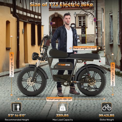 T73 Retro Style Electric Bike for Adults,1000W Motor 48V 15.6AH Removable Battery Off-Road Electric Dirt Bike,30 MPH Ebike with 20"x4 Fat Tires, 7-Speed Gears Dual Hydraulic Brake & Full Suspension