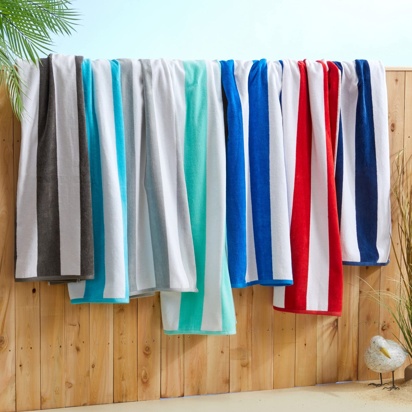 Market & Place 100% Cotton Velour Cabana Stripe Beach Towel Set 30" x 60" - Ultra Soft, Plush, & Highly Absorbent Towels for Pool, Beach, & Swimming. Marina Collection (4-Pack, Royal Blue)