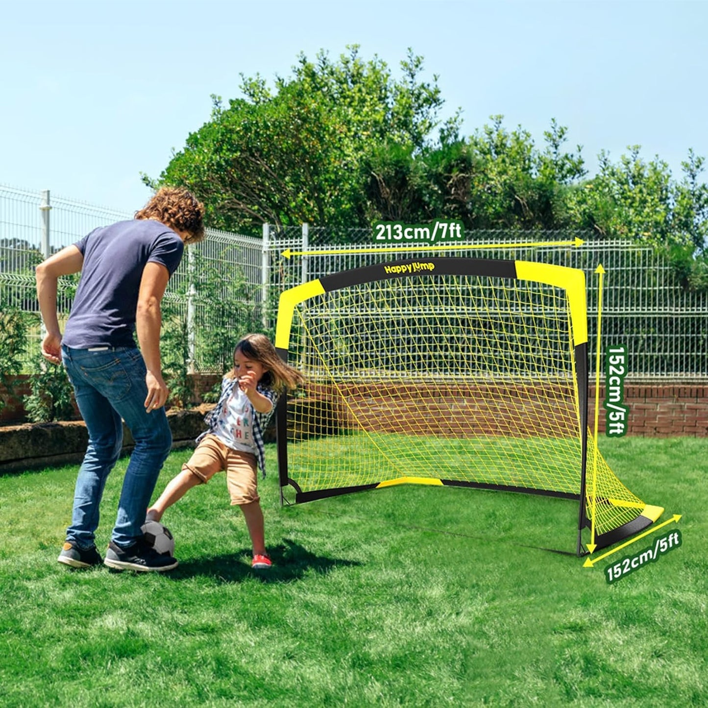 Happy Jump 7x5 FT & 5x3.6 FT Portable Soccer Goal for Youth Players Ages 6–14, Large-Frame Design Built for Long-Term Development, Easy Setup for Backyard, Park or School Training