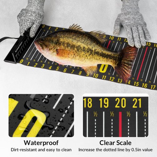 THKFISH 53in Fish Ruler with Measuring Board, Portable Waterproof Folding Fishing Ruler Fish Measuring Tape for Boat, Kayak, Coolers, Yacht and Workbench