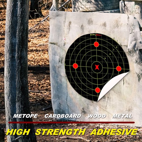 ATFLBOX 12X12 Inch Splatter Adhesive Bullseye Fluorescent Yellow Shooting Target Stickers, Sight in Shooting Range Paper Targets, Rective for Handguns, Rifle, Pistol, Pellet Guns, BB Gun (25 Pack)