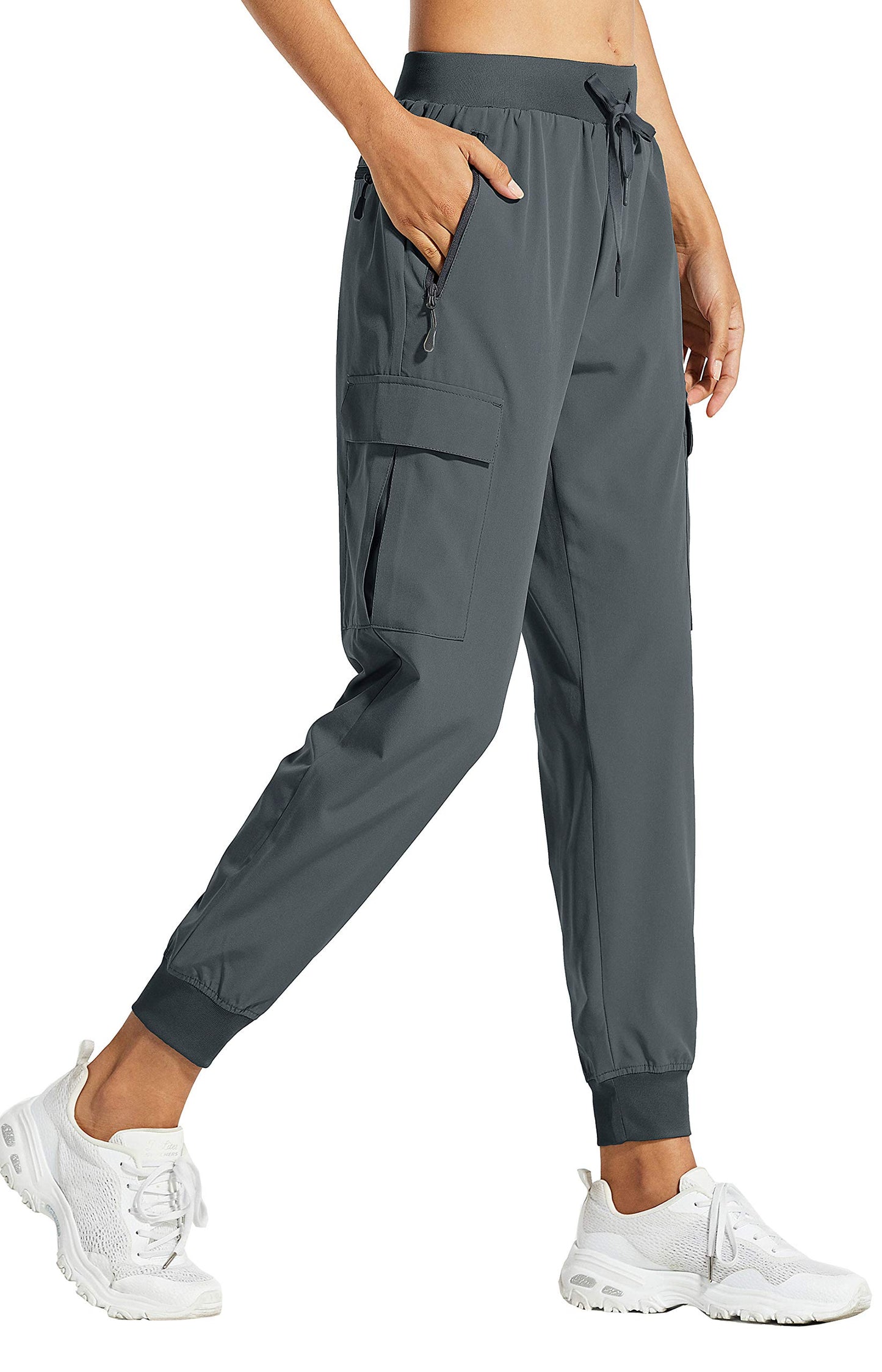 Libin Women's Cargo Joggers Lightweight Quick Dry Hiking Pants Athletic Lounge Casual Travel Petite, Steel Gray L