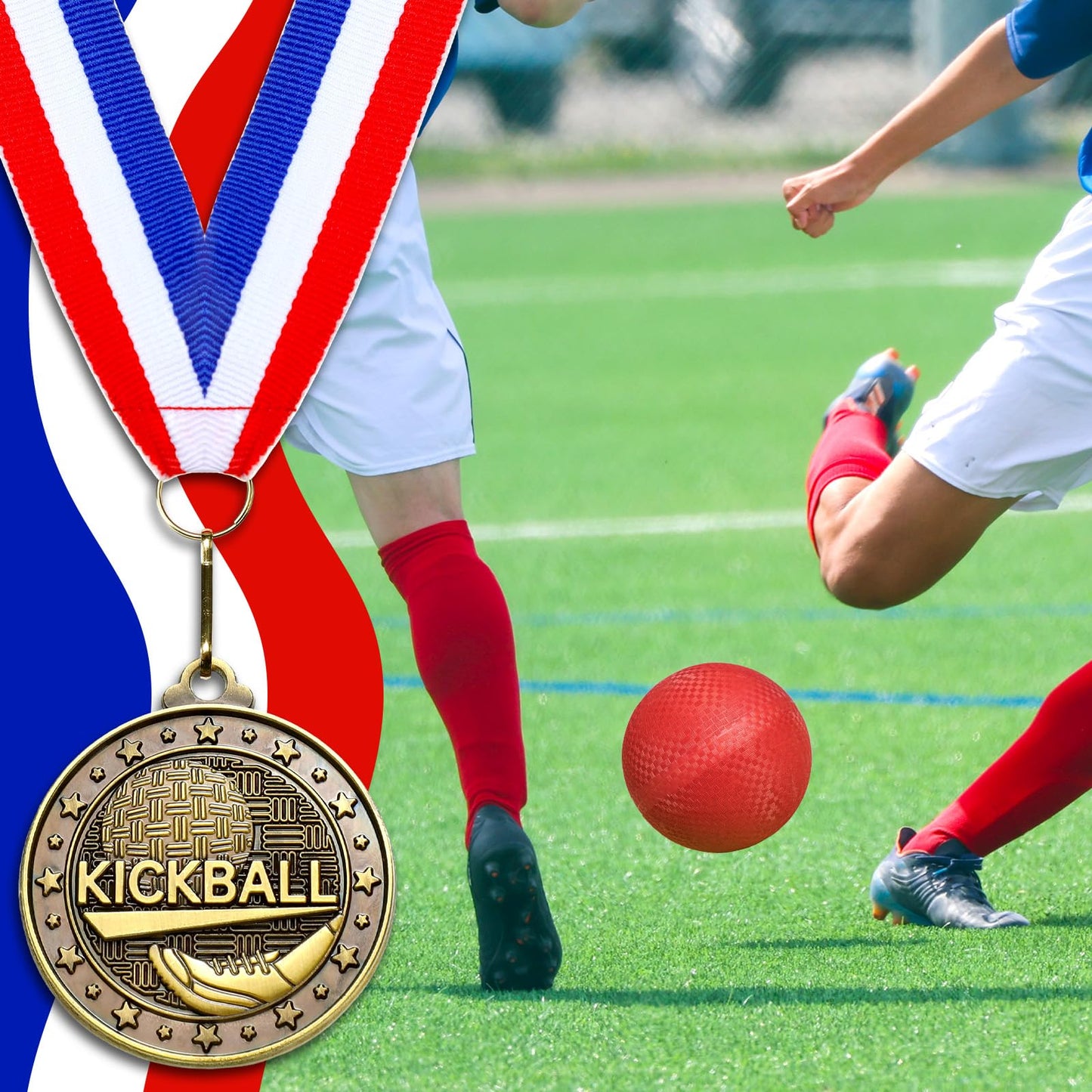 Remuuly 30 Pcs Gold Medals Bulk 2'' Basketball Soccer Baseball Volleyball Football Lacrosse Kickball Cheer Bowling Trophy Medals for Awards for Sports Participation Winner Gift(Gold,Kickball)