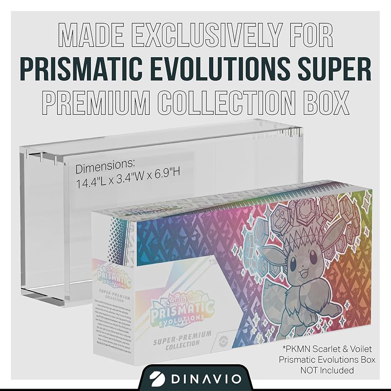 Prismatic Evolutions Acrylic Display Case 14.4 x 3.4 x 6.9 in with 8mm+5mm Thick, Magnetic Lid