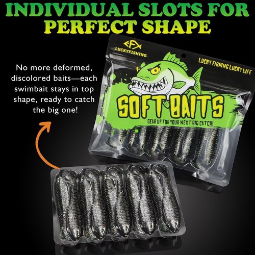 LUCKYFISHING Paddle Tail Swimbaits 20 PCS Fishing Lures Soft Plastic Lures for Trout Crappie Walleye Soft Baits for Bass Fishing Freshwater Saltwater 2.5 Inch