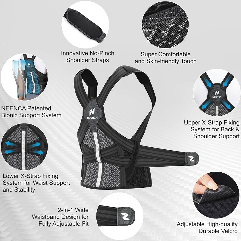 Posture Corrector for Men & Women with 2 Aluminum Spinal Rods – Medical Back Brace (Black, Large)