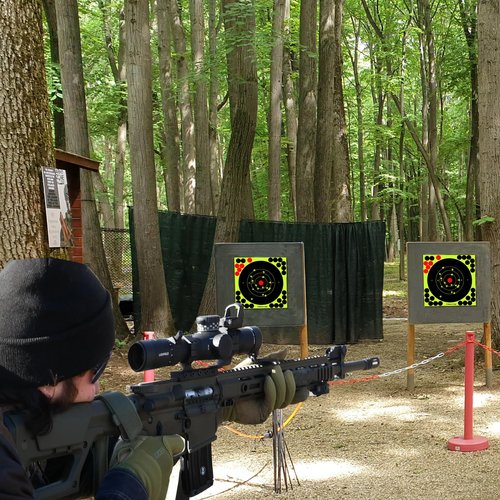 High-Visibility Adhesive Shooting Targets - Bright Fluorescent Yellow Stick-on Design for BB Guns, Airsoft, Rifles & Pistols - Indoor/Outdoor Range Use-(25 Pack, 8x8 Inch)