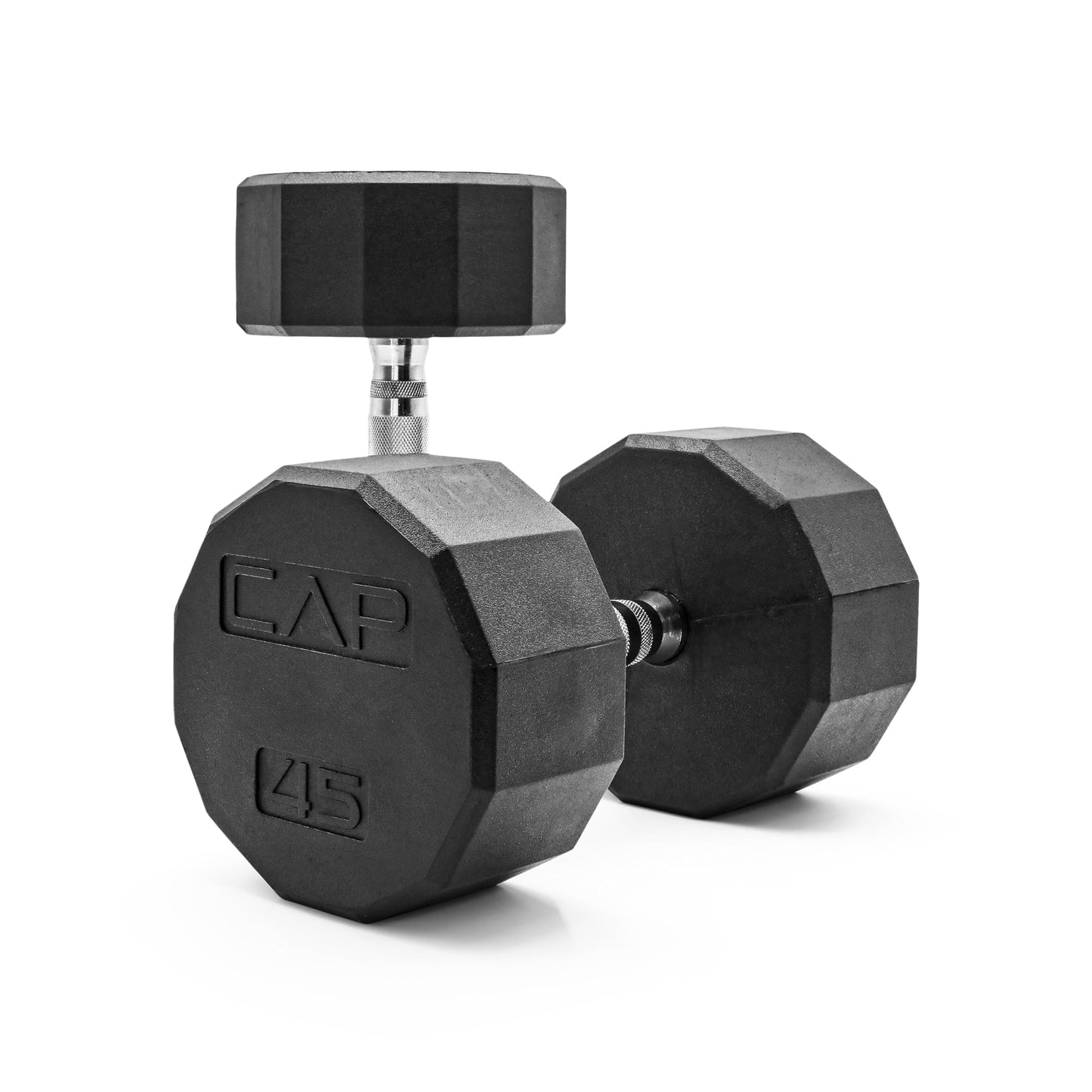 CAP 45 LB 12-Sided Rubber Coated Dumbbell Weight, Rubber Free Weights for Home Gym Strength Training, Chrome Handle, Pair