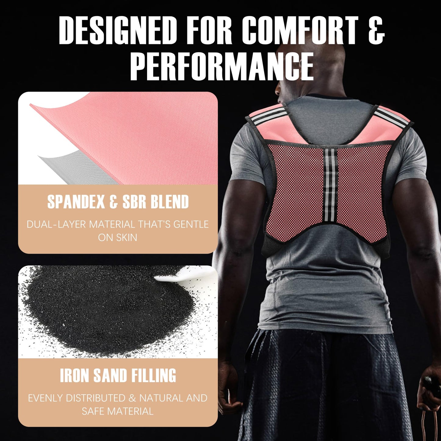NATURELUX Weighted Vest with Reflective Stripe and Adjustable Buckle Straps, Pastel Pink, 20 lbs