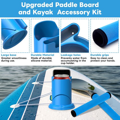 Paddle Board and Kayak Cup Holder, Paddle Grips, Paddle Board and Kayak Accessories Kit (Blue)