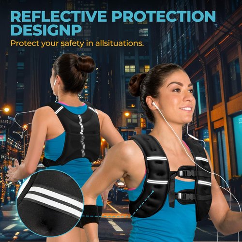 Weighted Vest, 12lb Weight Vest with Reflective Stripes for Men Women, Two Adjustment Straps for Workout, Strength Training, Running, Fitness, Muscle Building, Weight Loss (12lb)