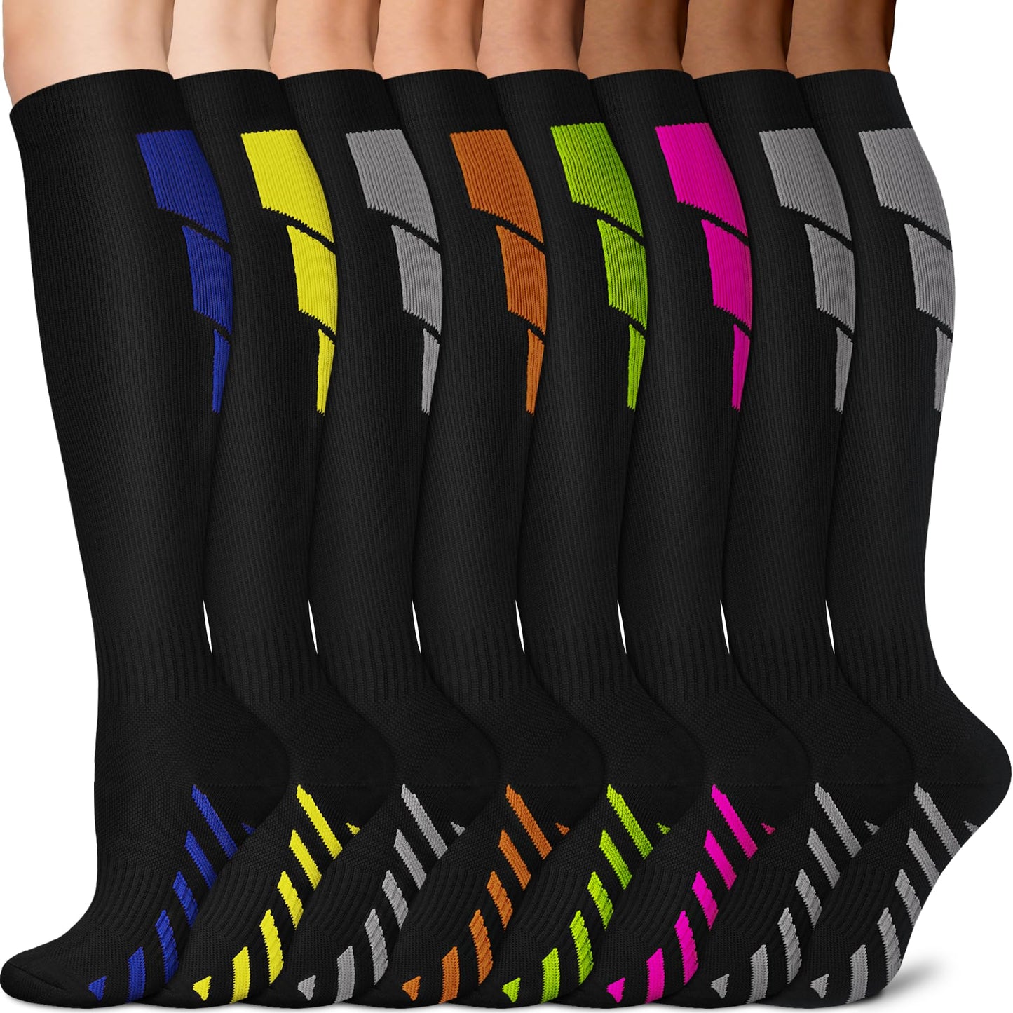 Sooverki Graduated Copper Compression Socks for Men & Women Circulation 8 Pairs 15-20mmHg - Best for Running Athletic Cycling