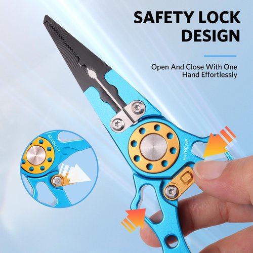 Hathever Fishing Pliers Saltwater, Split Ring Pliers Hook Remover with Safety Lock, Fishing Tools with Sheath and Lanyard, Fishing Gifts for Men