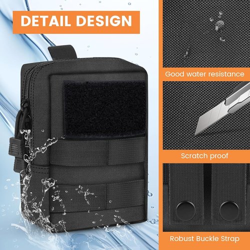 Molle Pouches, Tactical Pouch, Nylon EDC Pouch with MOLLE Compatibility, Military Carry Accessory Belt Hanging Waist Bag Black