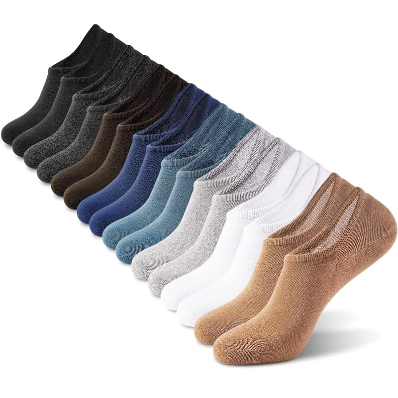IDEGG Men No Show Low Cut Socks with Non-Slip Grip - 8 Colors, Size M (7-10)