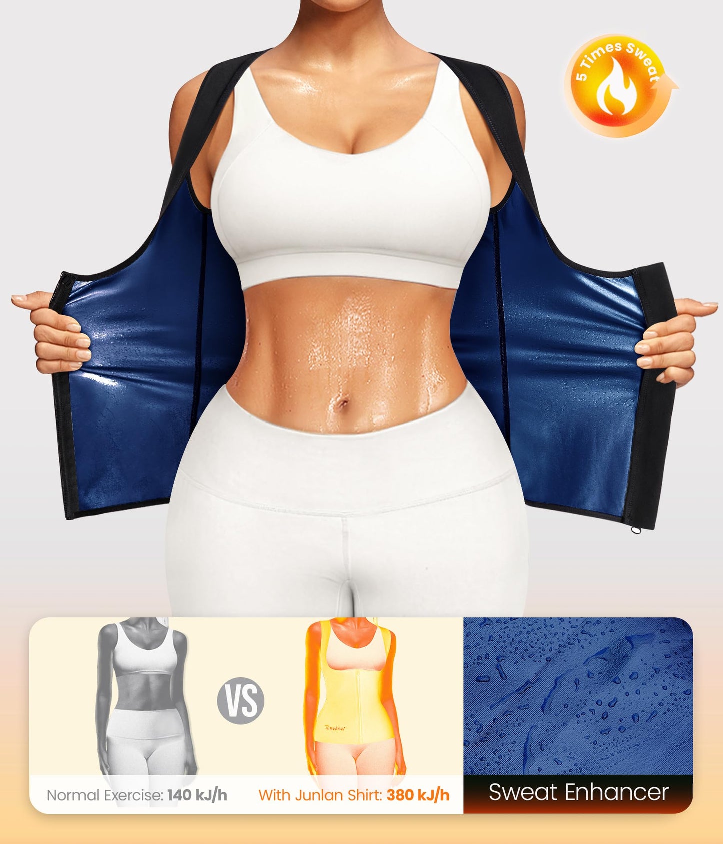 Junlan Sauna Suit for Women Waist Trainer Vest Sweat Tank Top Shaper for Women with Zipper (Blue, Small)