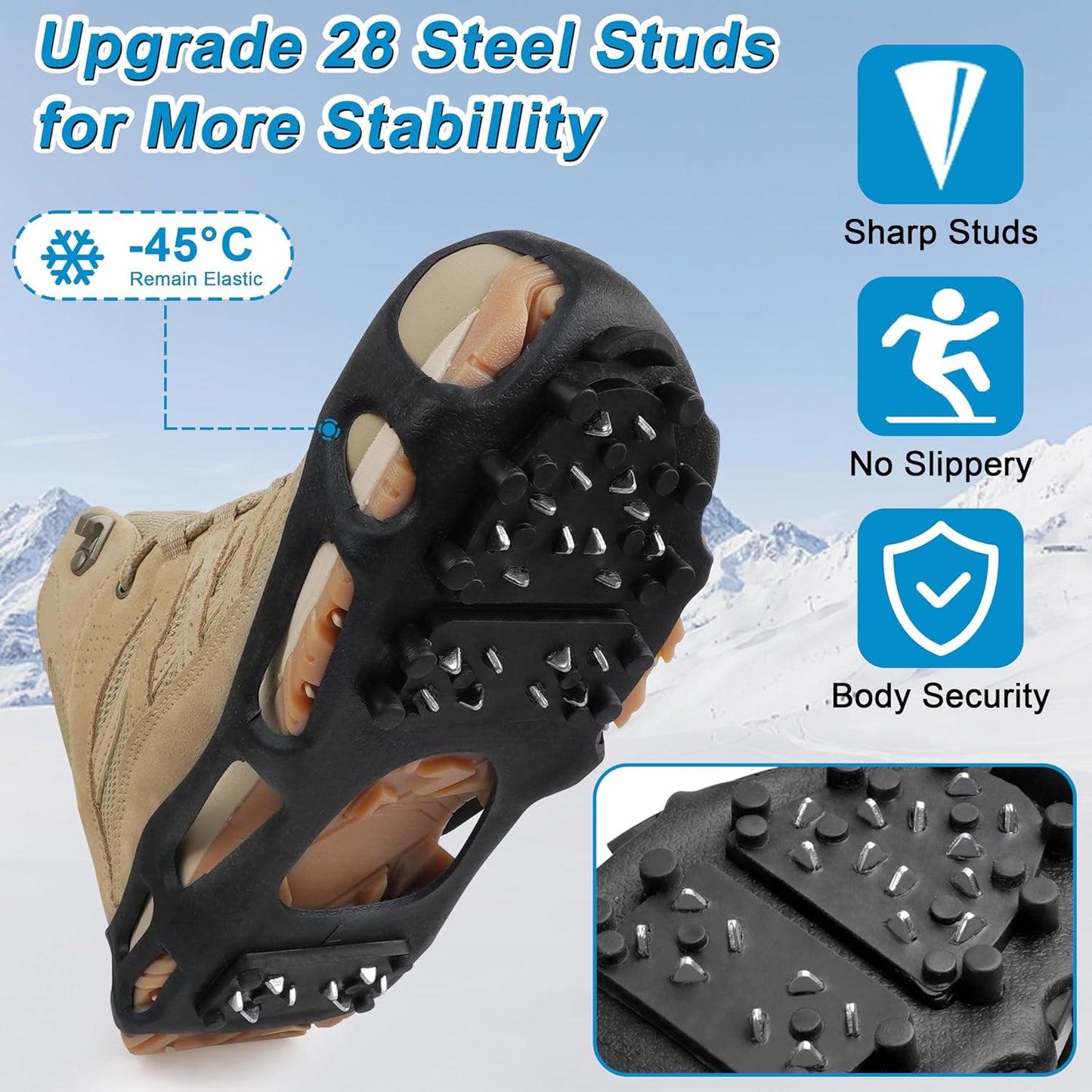 Ice Snow Traction Cleats Crampons Anti-Slip Snow Shoes Cleats Walking on Snow Ice Winter Walking Boots Cleats for Men Women