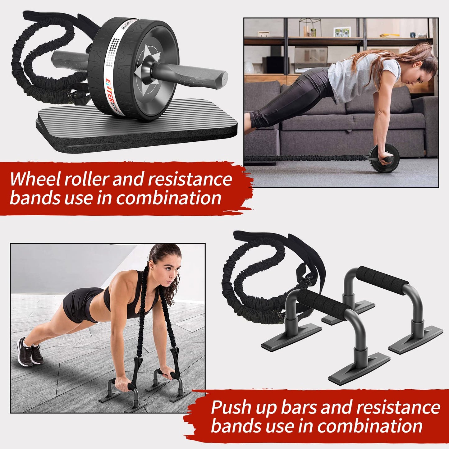 Ab Roller Wheel for Abs Workout - Abdominal Exercise Equipment with 2 Knee Pads for Home Gym, Core Strength Training, Fitness Equipment for Men & Women (Black)