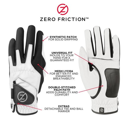 Zero Friction Golf Glove, Left Hand, One Size, Black