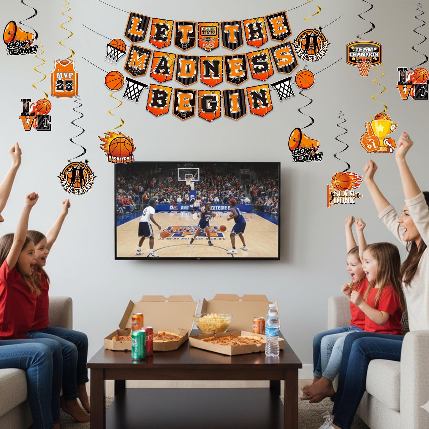 Biswiter No-DIY Basketball Party Decorations, 1 Pc Basketball Theme Banner and 16 Pcs Cutouts, Basketball Decorations for Party Classroom Stadium