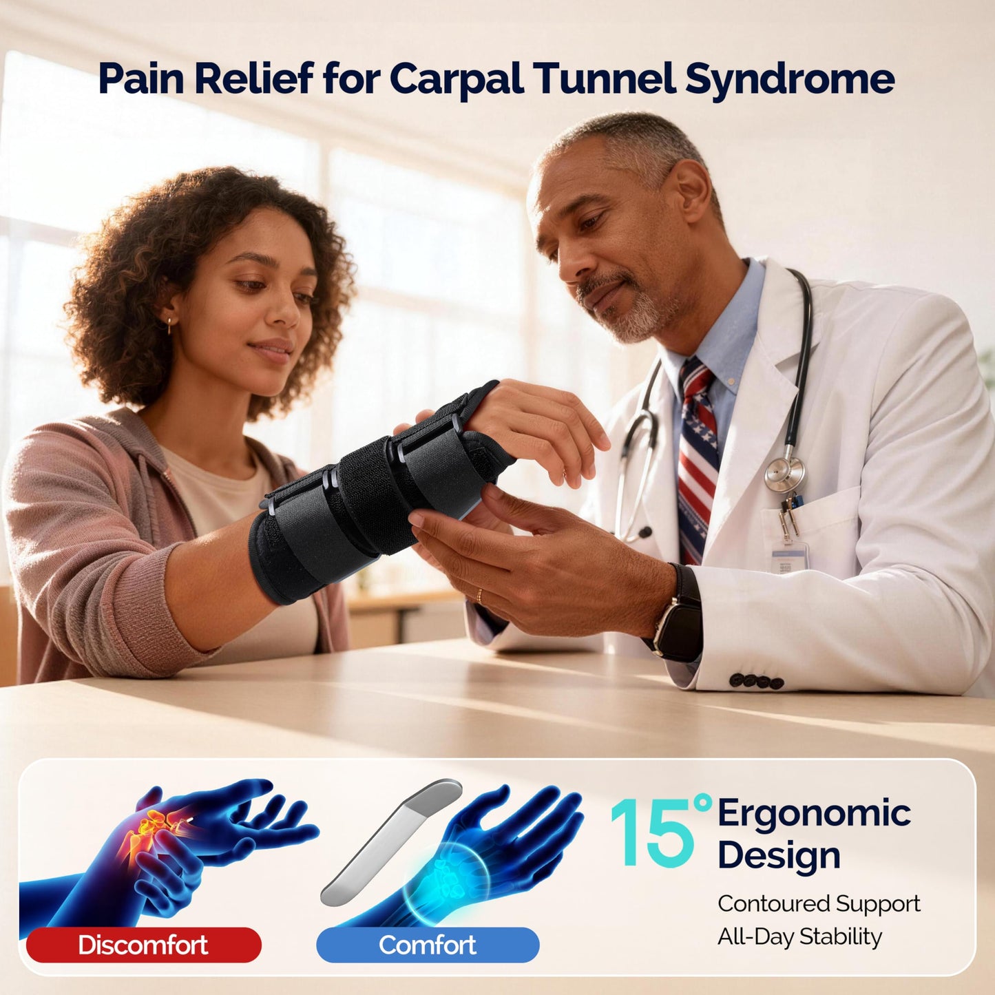 FEATOL Carpal Tunnel Wrist Brace Night Support 2 Pack - Wrist Splint for Pain Relief Tendonitis, Sprained, Arthritis - Metal Splint Stabilizer With Hand Brace -FOR Sleeping Women Men -Right&Left(S/M)