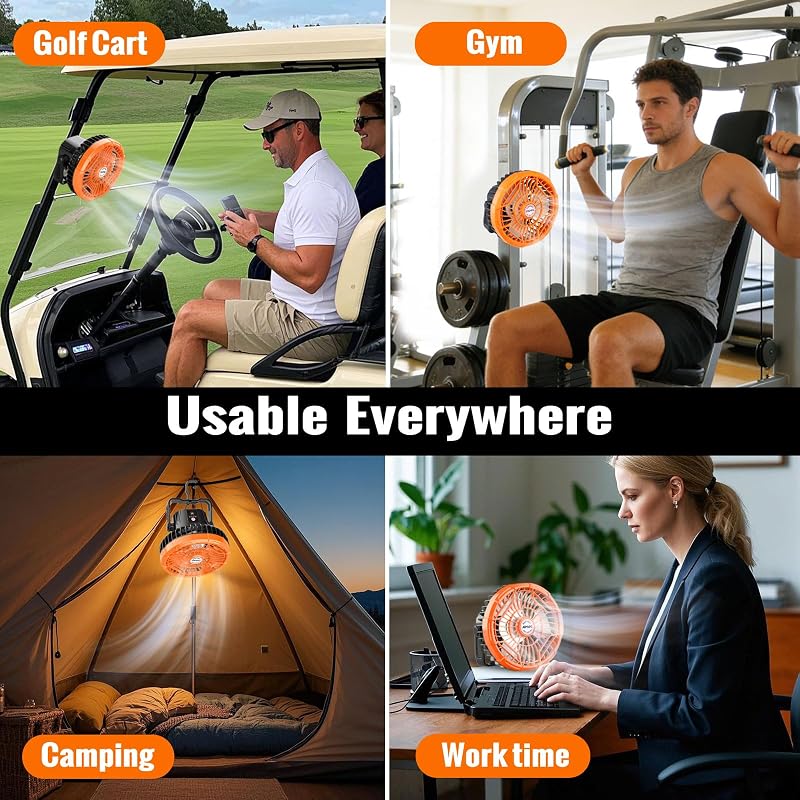 AIPSET Magnetic Golf Cart Fan 48 Hrs Runtime, 10400mAh, LED Lights, Universal Fit 1