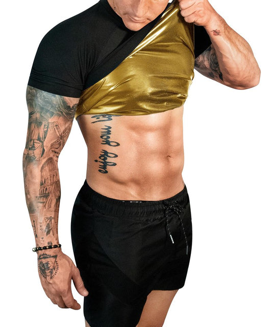 FUXERT Sauna Shirt for Men Sweat Sauna Suit for Gym Exercise Compression Shirt Workout Shapewear (BG M)