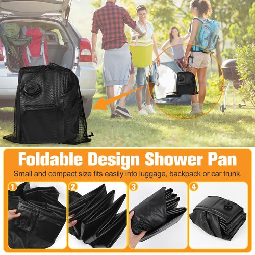Tottist Upgraded Portable Shower Pan 41"x41"x5" - Heavy-Duty Non-Slip Base with Drain Hole & Mesh Storage Bag | Collapsible Camp Shower Tray for RV, Beach, Glamping | Leakproof Outdoor Bath Floor