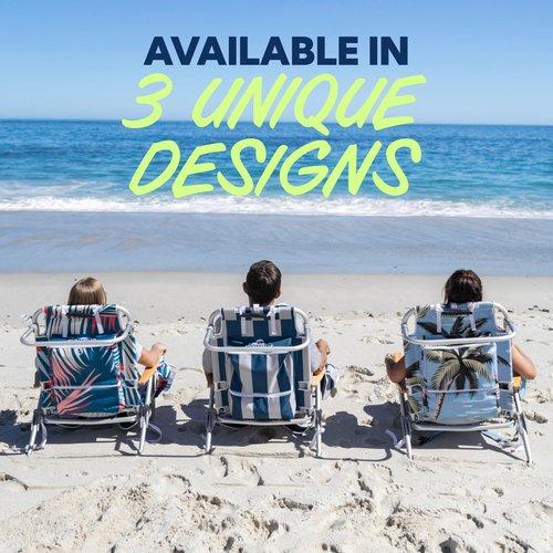SUN NINJA Beach Chair – Folding Chair for Beach with 5 Reclining Positions, Cup & Phone Holder, Insulated Back Storage Pouch, Portable Lightweight Aluminum Frame - Navy Stripes - 2pc