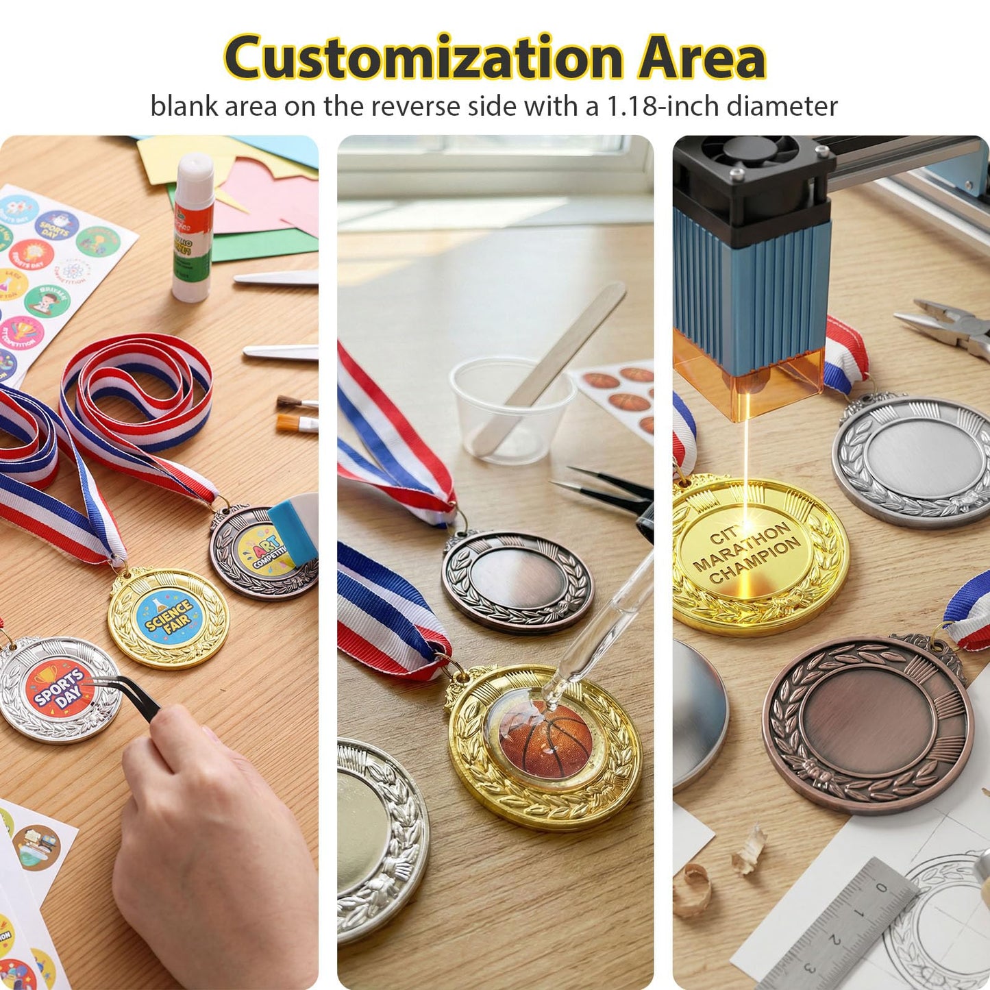 Shindel 12PCS Winner Award Medals, 1st, 2nd, 3rd (Gold, Silver, Bronze) Metal Medals for Sports, Competitions, Party, Spelling Bees, Olympic Style, 2 Inches