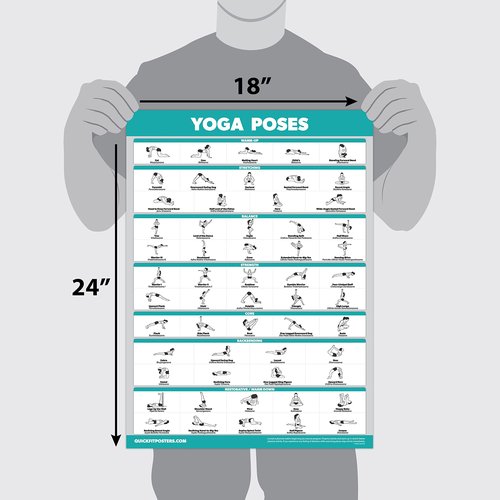 QUICKFIT 3 Pack - Yoga Poses + Stretching Exercises + Pilates Mat Work Poster Set - Set of 3 Workout Charts (Laminated, 18" x 27")