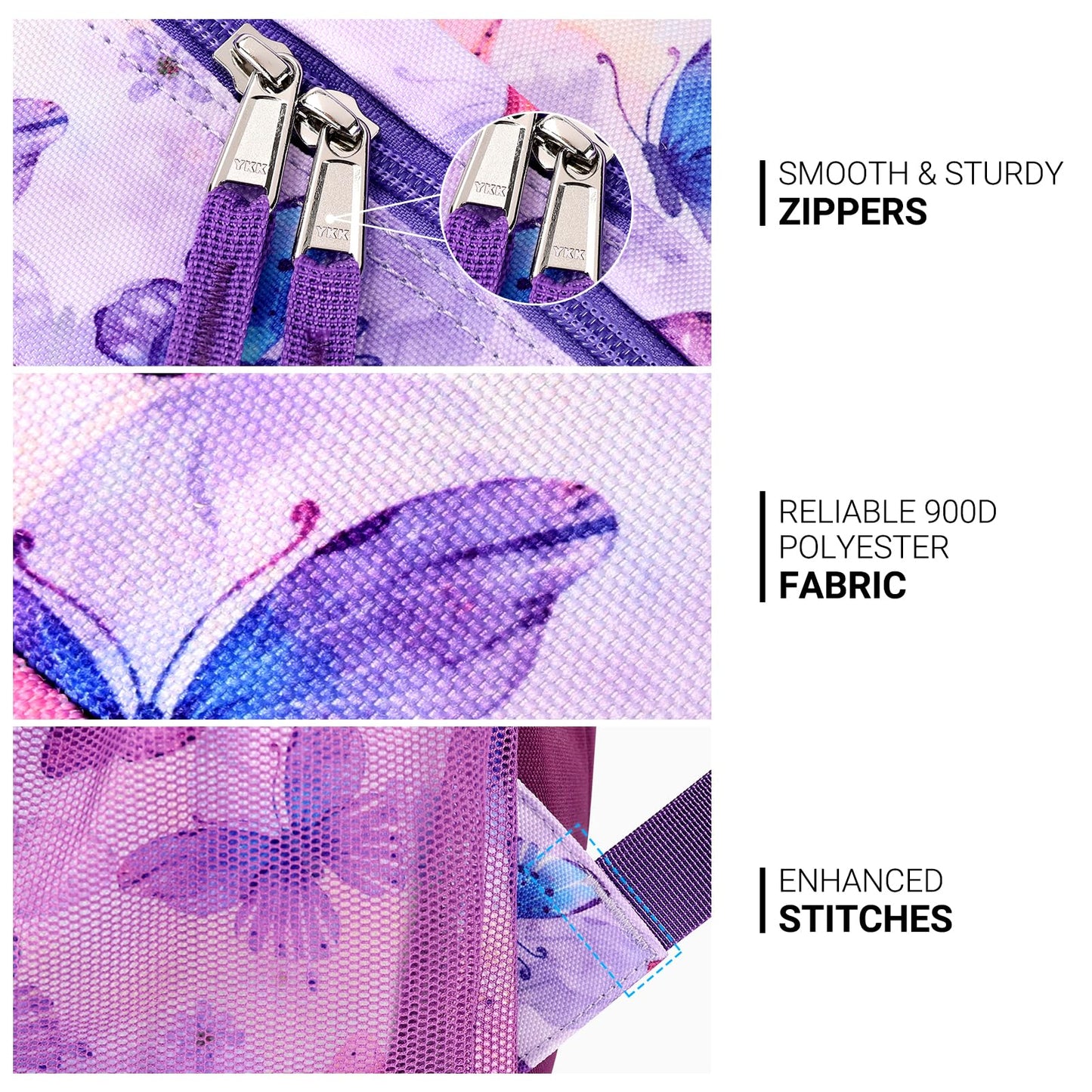 ZORFIN 26L Backpack for College, and Travel: Water Resistant Bookbag - Butterfly Purple