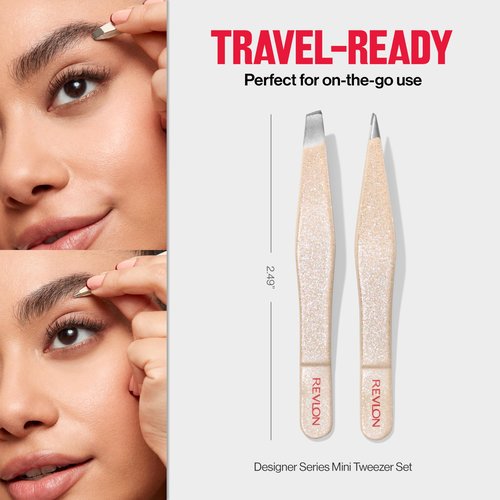 Revlon Designer Series Mini Tweezer Set, Hair Removal Tool Kit with Slant & Point Tips, Portable and Easy to Use, Made with Long Lasting Stainless Steel, 1 Count