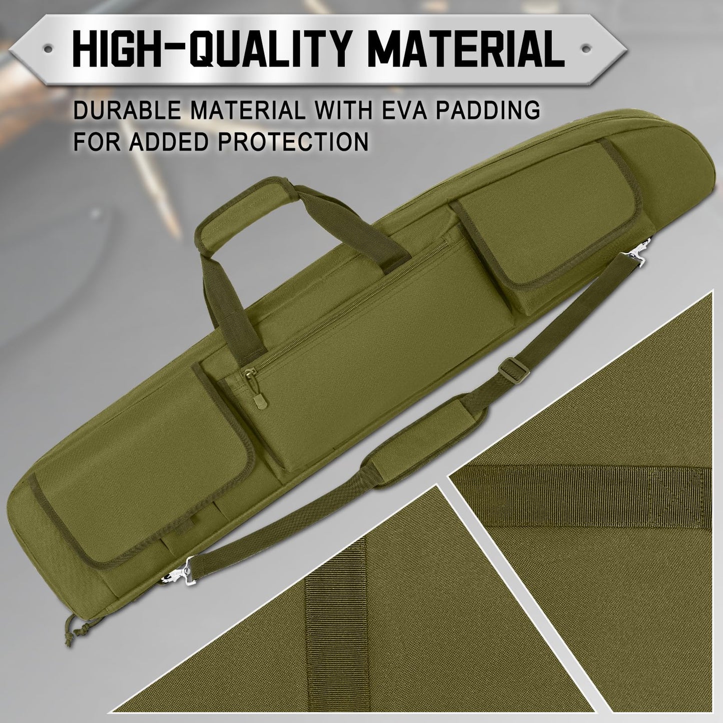 DULCE DOM Double Rifle Case, 38 42 44 inch Soft Gun Tactical Bag for Shooting Range, Movable Divider for 1 or 2 Gears, Multiple Magazine Pouches & Accessory Bags (Green, 42'')