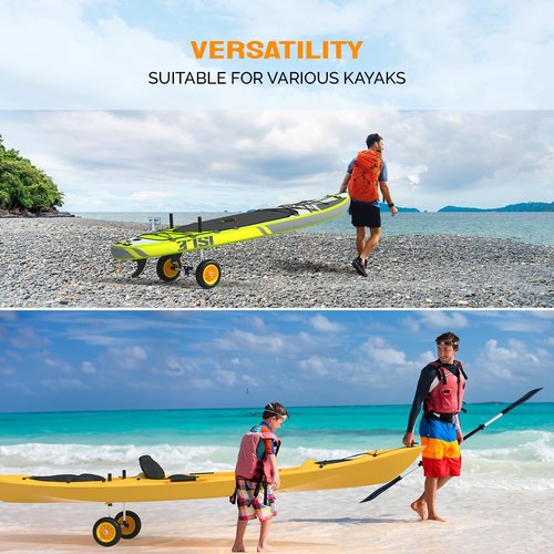 Bonnlo Kayak Trailer, Strap Free Kayak Cart with 10in Kayak Wheels, 7.1"-17.1" Adjustable Width, Detachable Kayak Dolly with Kickstand