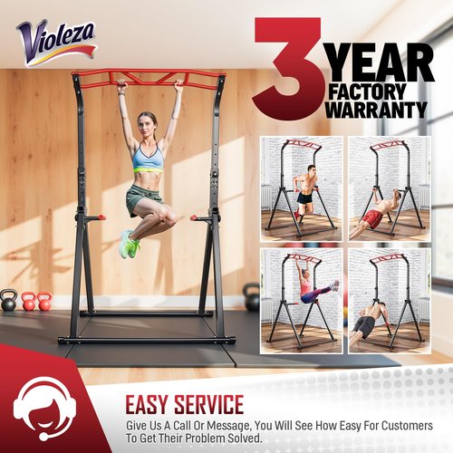 Violeza Foldable Pull Up Bar Dip Station, Adjustable Power Tower Pull Up Stand, Multi-Function Workout Tower Gym Strength Training Equipment for Home Outdoor, Triangular Design, Support 450lbs